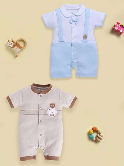 BABY GO Infant Boys Pack
                    Of 2 Printed Pure Cotton Rompers