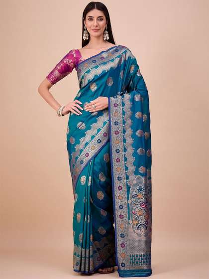 House of Pataudi
                        Woven Design Meenakari Banarasi Saree With
                        Blouse Piece