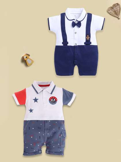 BABY GO Infant Boys Pack
                    Of 2 Printed Pure Cotton Rompers