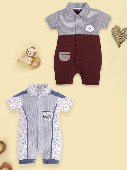 BABY GO Infant Boys Pack
                    Of 2 Printed Pure Cotton Rompers