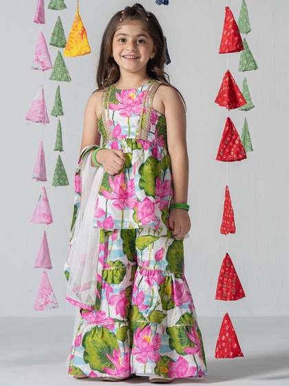 BAESD Girls Floral
                    Printed Kurta with Sharara & Dupatta