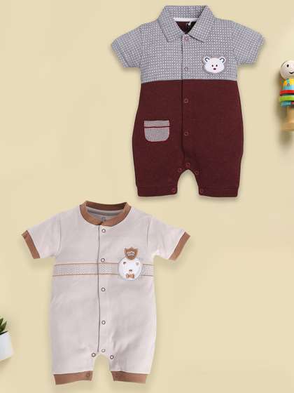 BABY GO Pack Of 2
                      Infant Boys Printed Pure Cotton Rompers