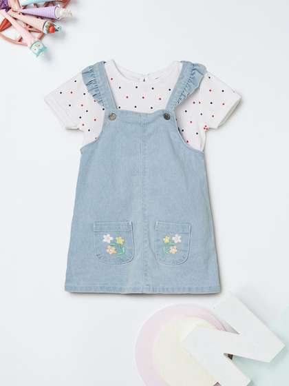 max Girls Pure Cotton
                      Denim Pinafore Dress With T-shirts