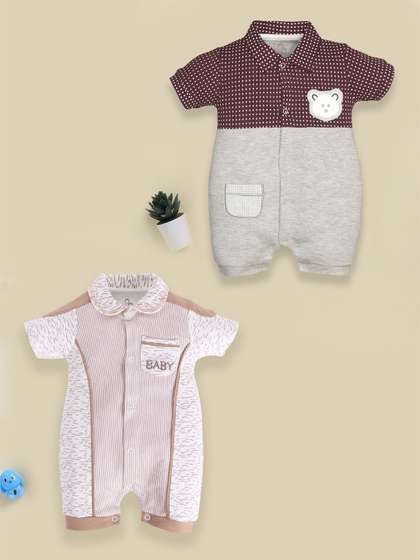 BABY GO Infant Boys
                      Pack Of 2 Printed Pure Cotton Rompers