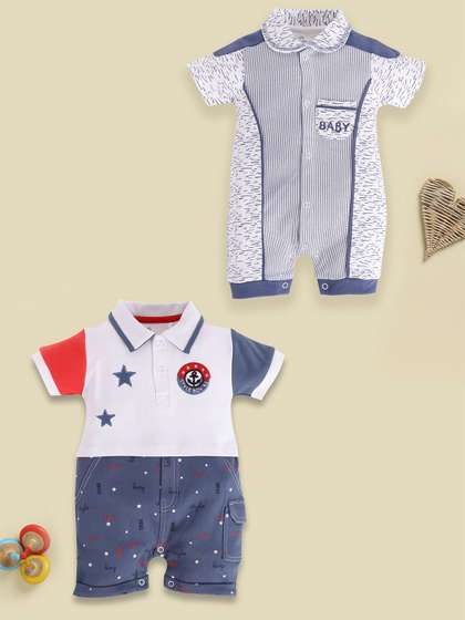 BABY GO Infant Boys
                      Pack Of 2 Printed Pure Cotton Rompers