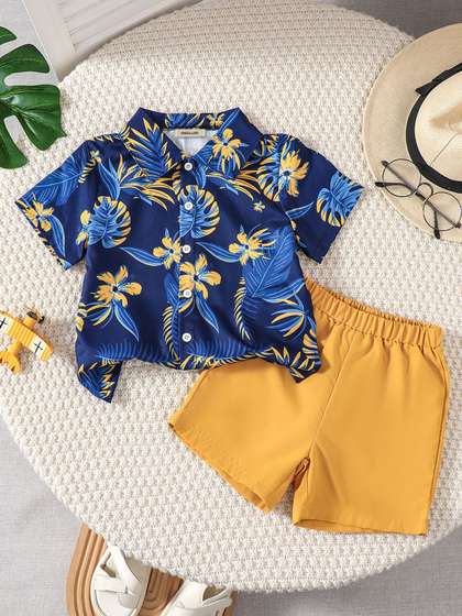INCLUD Boys Tropical
                      Print Short Sleeves Shirt With Shorts