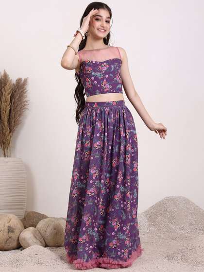 Inddus Girls Printed
                      Ready to Wear Lehenga &