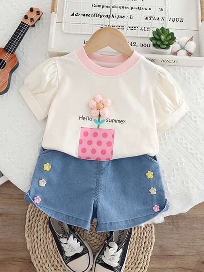 INCLUD Girls
                        Embroidered Printed Top with Shorts