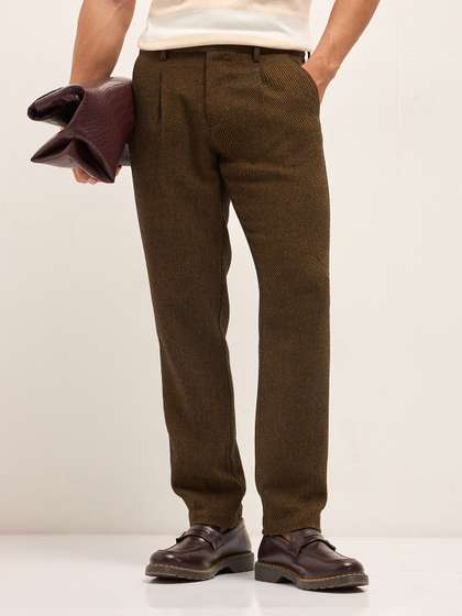 THE BEAR HOUSE Men
                        Striped Regular Fit Formal Trouser