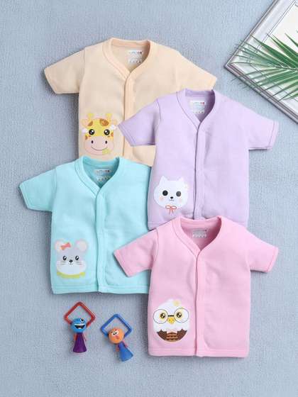 BUMZEE Infant Girls Pack
                    Of 4 Printed Cotton Jhabla Vests Peb10547