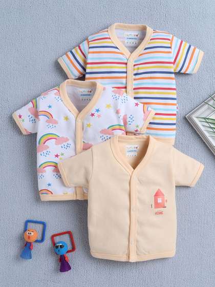 BUMZEE Infant Girls
                      Pack Of 3 Printed Cotton Jhabla Vests Peb10537