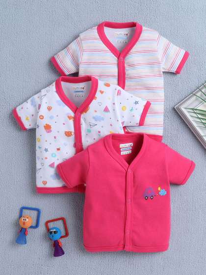 BUMZEE Infant Girls Pack
                    Of 3 Printed Cotton Jhabla Vests