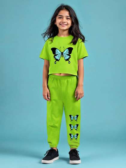 HERE&NOW Girls
                    Printed Short Sleeves T-shirt With Joggers