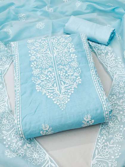HERE&NOW
                          Floral Embroidered Thread Work Chanderi Cotton
                          Unstitched Dress Material