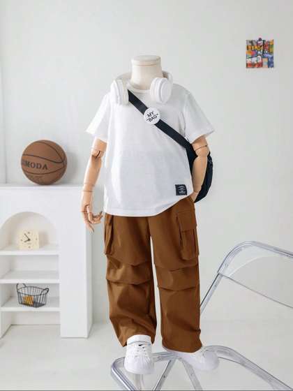 BAESD Boys Relaxed Loose
                    Fit Cargos Cotton Trousers