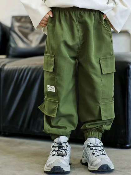 BAESD Boys Relaxed Loose
                    Fit Cotton Cargos Trousers