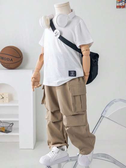 BAESD Boys Relaxed Loose
                    Fit Cotton Cargos Trouser
