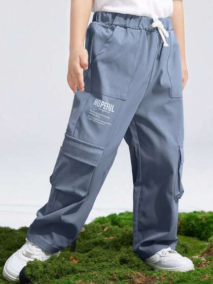 BAESD Boys Relaxed Loose
                    Fit Cotton Cargos Trousers