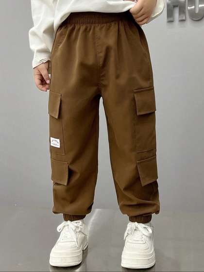 BAESD Boys Relaxed Loose
                    Fit Cotton Cargos Trousers