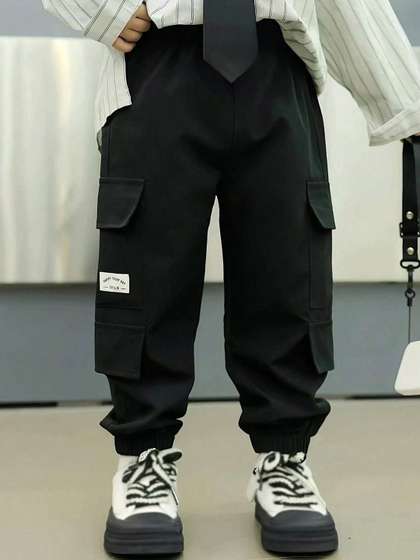 BAESD Boys Relaxed Loose
                    Fit Cotton Cargos Trousers