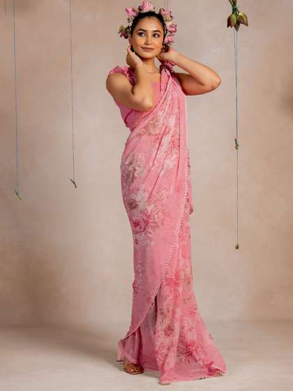 KALINI Floral
                        Printed Embroidered Pastels Saree