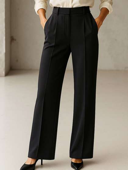 SASSAFRAS worklyf
                        Women Straight Fit High-Rise Trousers