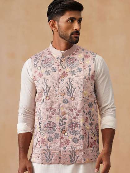 Jompers Men Floral
                          Embroidered Nehru Jacket