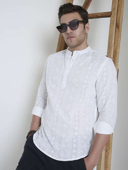 VASTRADO Geometric
                      Embroidered Band Collar Thread Work Straight
                      Cotton Kurta