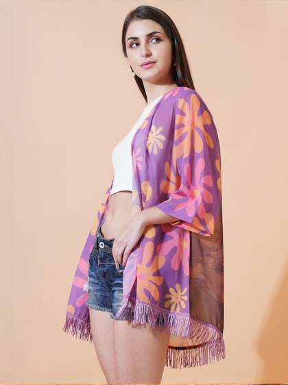 ARV TRENDS Woman In
                        A Floral Back Ai Printed Georgette Fabric Half
                        Sleeve Shrug