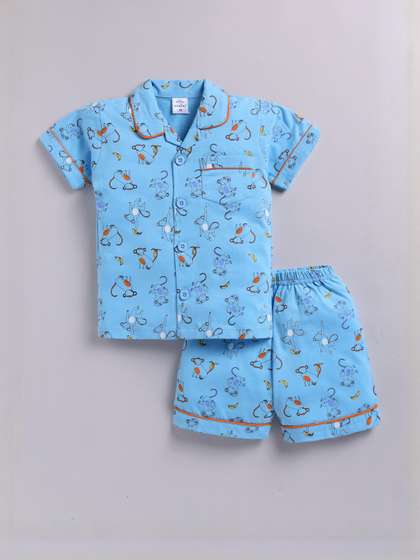 GEMINI Boys Printed
                      Cotton Shirt And Shorts Night suit