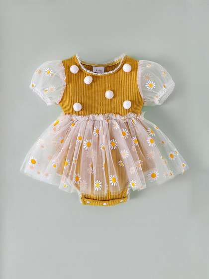 Hopscotch Girls Daisy
                    Tulle & Pom-Pom Onesie