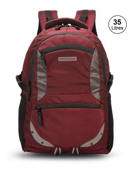 Provogue Unisex
                        Maroon & Grey Brand Logo Backpack with rain
                        cover and reflective strip 31L