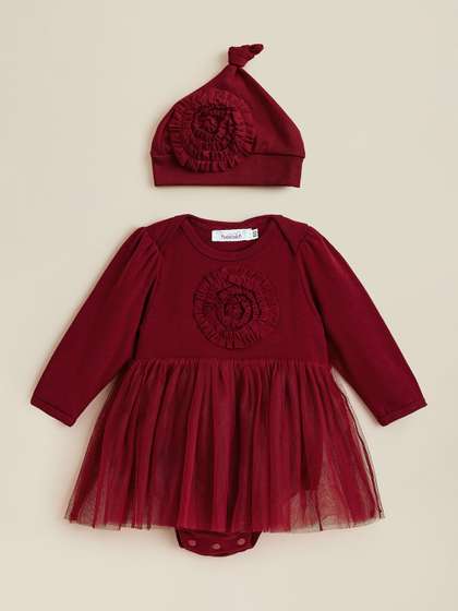 Hopscotch Girls Floral
                    Applique Onesie with Cap