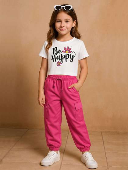 YK X Trampoline Girls
                    Printed Round Neck Top And Joggers