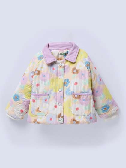 Ed-a-Mamma Girls Spread
                    Collar Floral Printed Pure Cotton Tailored Jacket