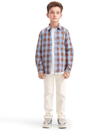 RARE ONES Boys Tartan
                    Checks Checked Cotton Regular Fit Shirt