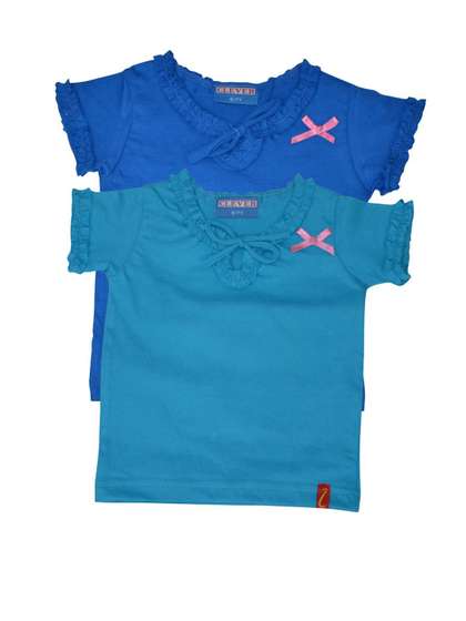 CLEVER Girls Pack Of 2
                    Tie-Up Neck Puff Sleeves Regular Tops