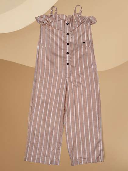 Purple United Kids Girls
                    Striped Basic Jumpsuit