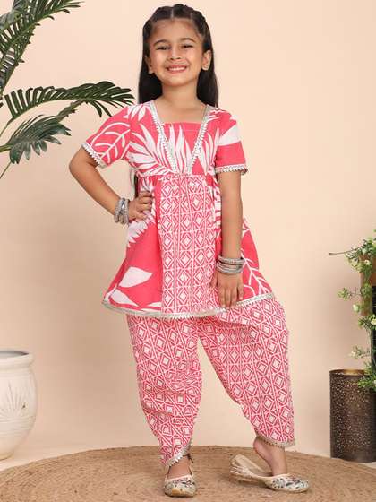 Cutiekins Girls Floral
                    Printed Empire Gotta Patti Kurta with Dhoti Pants