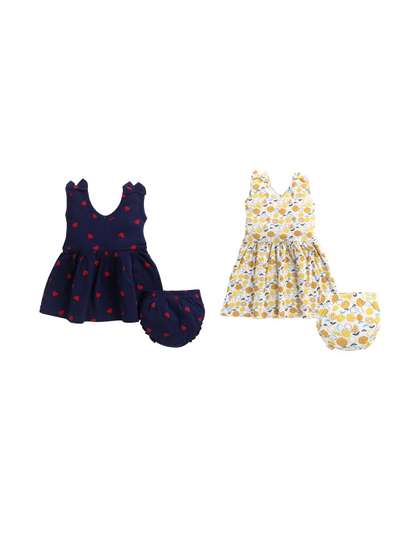 THE COTTON BABY Girls
                    Pack of 2 Cotton A-Line Dress With Panty