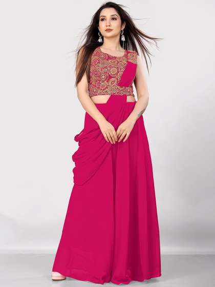 Pantos Embroidered
                        Georgette Ready To Wear Draped Lehenga &
                        Blouse With Dupatta