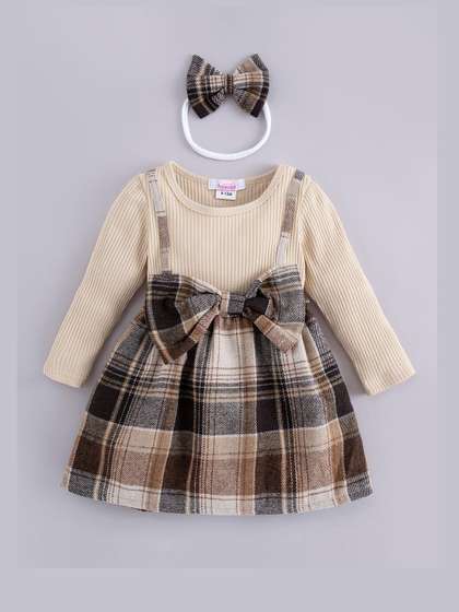 Hopscotch Beige Checked
                    Cozy Bow Plaid Empire Dress