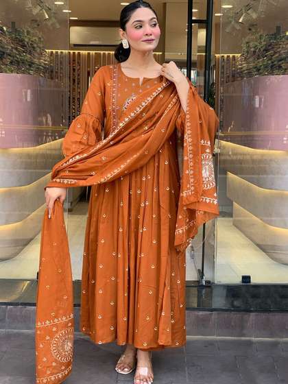 KALINI Women Woven
                        Design Embroidered Anarkali Kurta with Trousers
                        & Dupatta