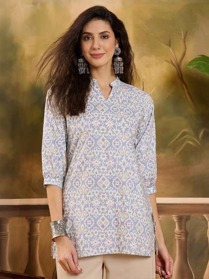 Sangria Geometric
                          Printed V-Neck Pure Cotton Kurti