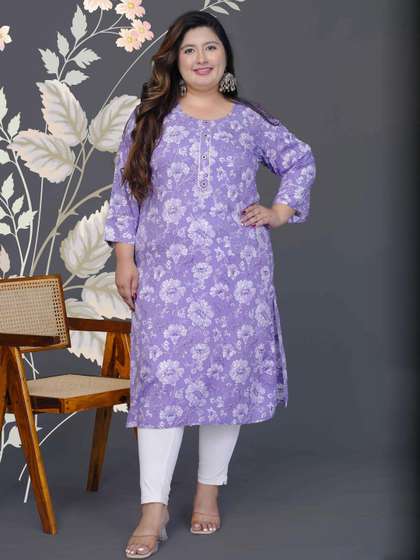 MEHKFAB Women Purple
                        Plus Size Floral Printed Straight Kurta