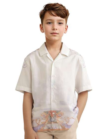 RARE ONES Boys Relaxed
                    Fit Graphic Printed Cuban Collar Casual Shirt
