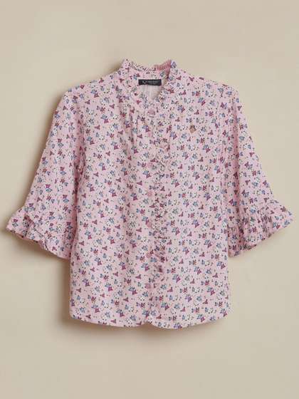 Allen Solly Junior Girls
                    Floral Printed Ruffles V-Neck Shirt Style Cotton
                    Regular Top