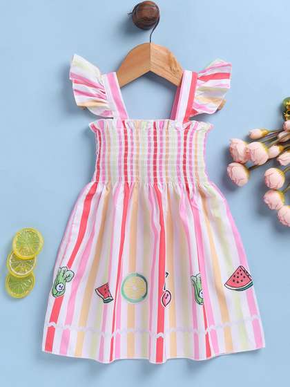 Toonyport Girls Striped
                    Flutter Sleeve Fit & Flare Knee Length Dress