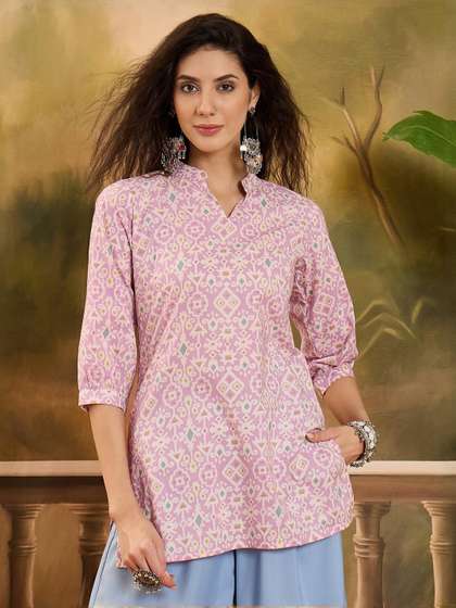 Sangria Women
                          Printed V-Neck Pure Cotton Kurti