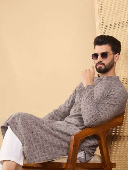 House of Pataudi
                        Sequinned Embroidered Mandarin Collar Straight
                        Kurta
